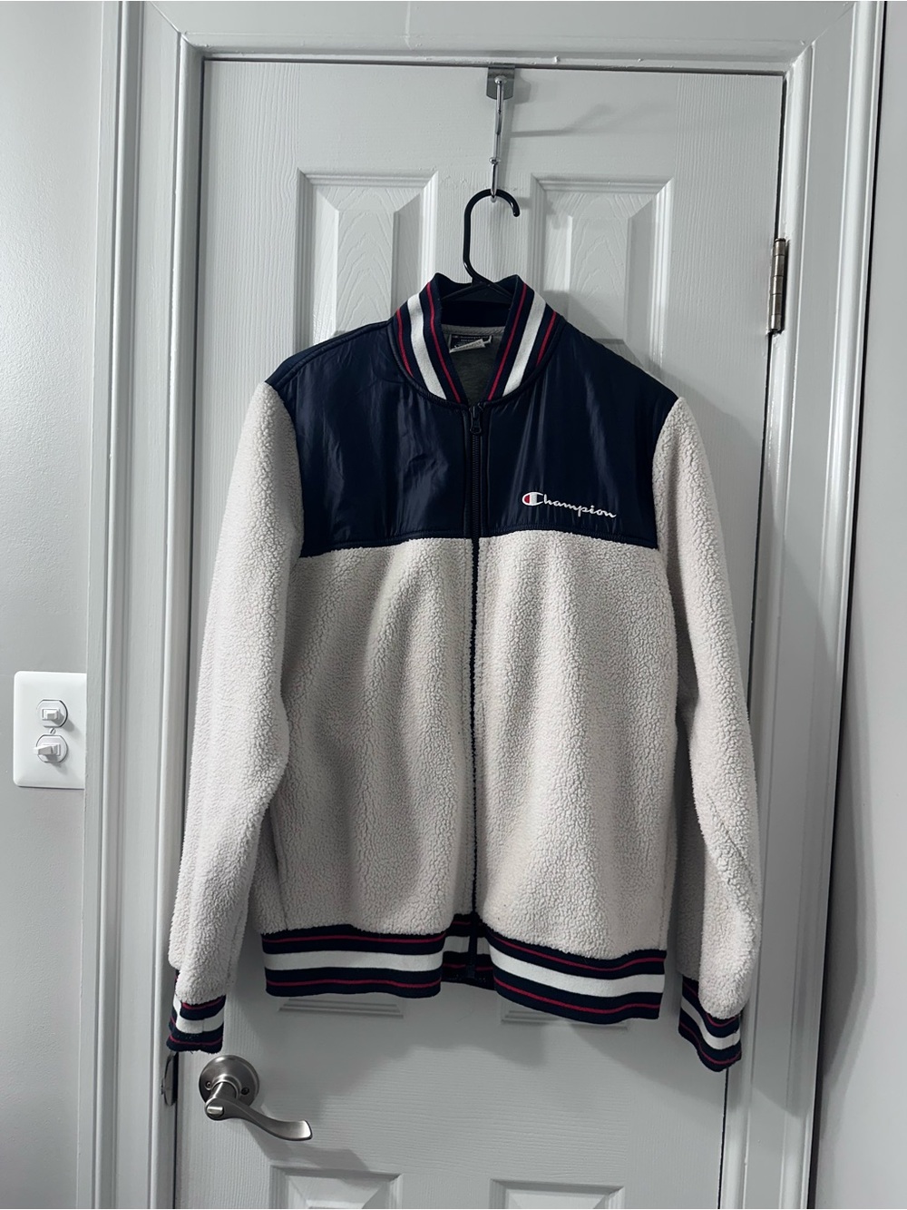 Champion Cream Sherpa Bomber Jacket with Navy Yoke - Picture 3 of 4